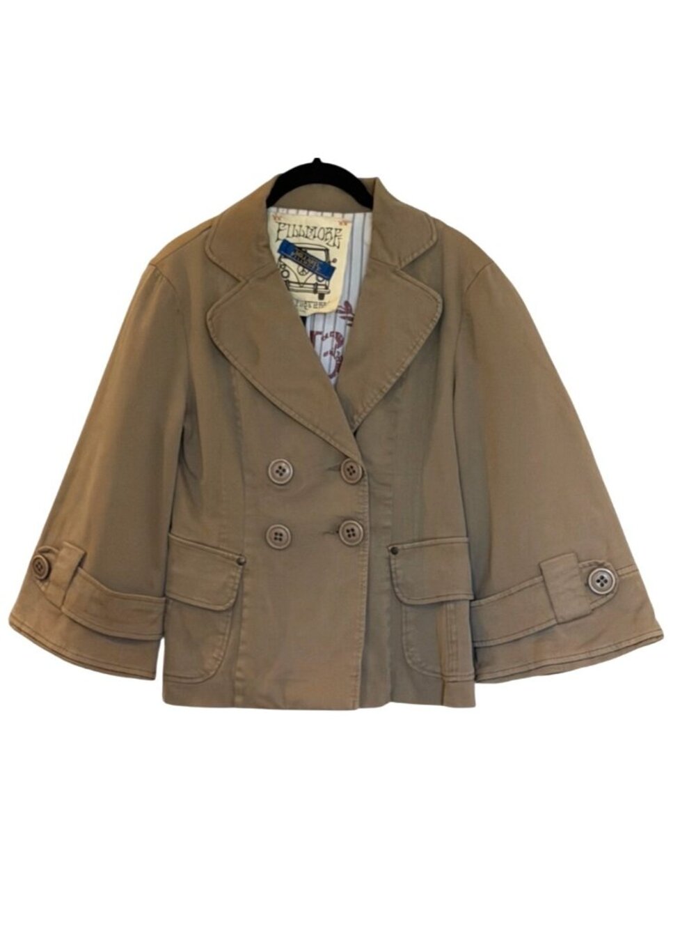 Millard Fillmore Double Breasted Short Trench Jacket Coat Tan Military Size Sm